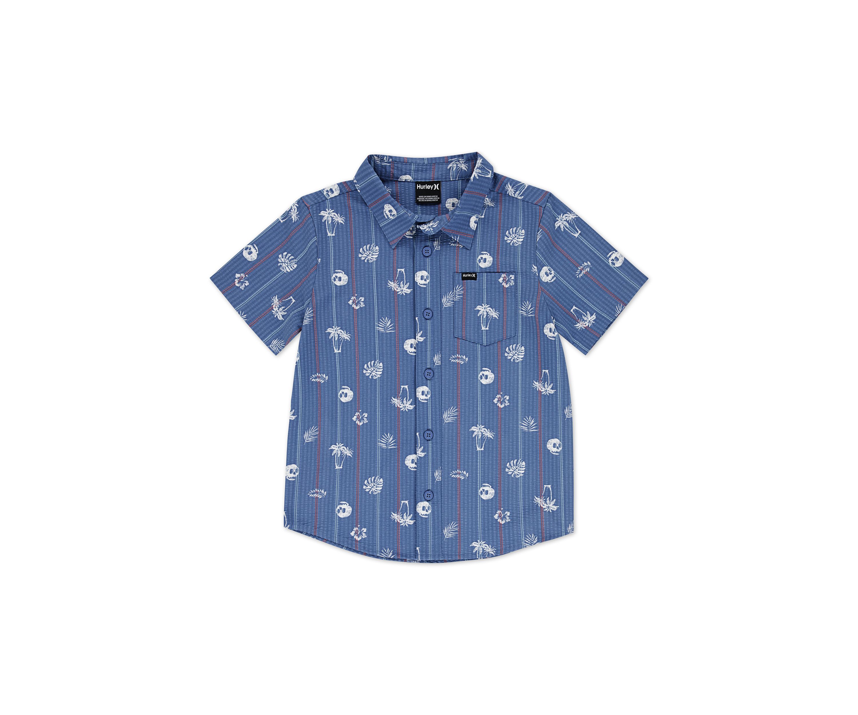 Boys 8-20 Short Sleeve Seersucker Palm Print Button Up Shirt 