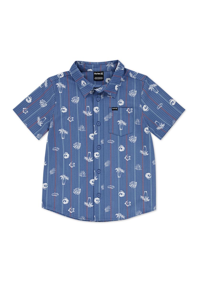 Boys 8-20 Short Sleeve Seersucker Palm Print Button Up Shirt 