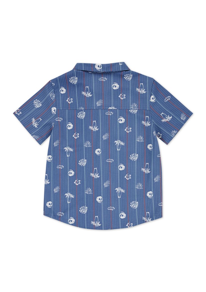 Boys 8-20 Short Sleeve Seersucker Palm Print Button Up Shirt 