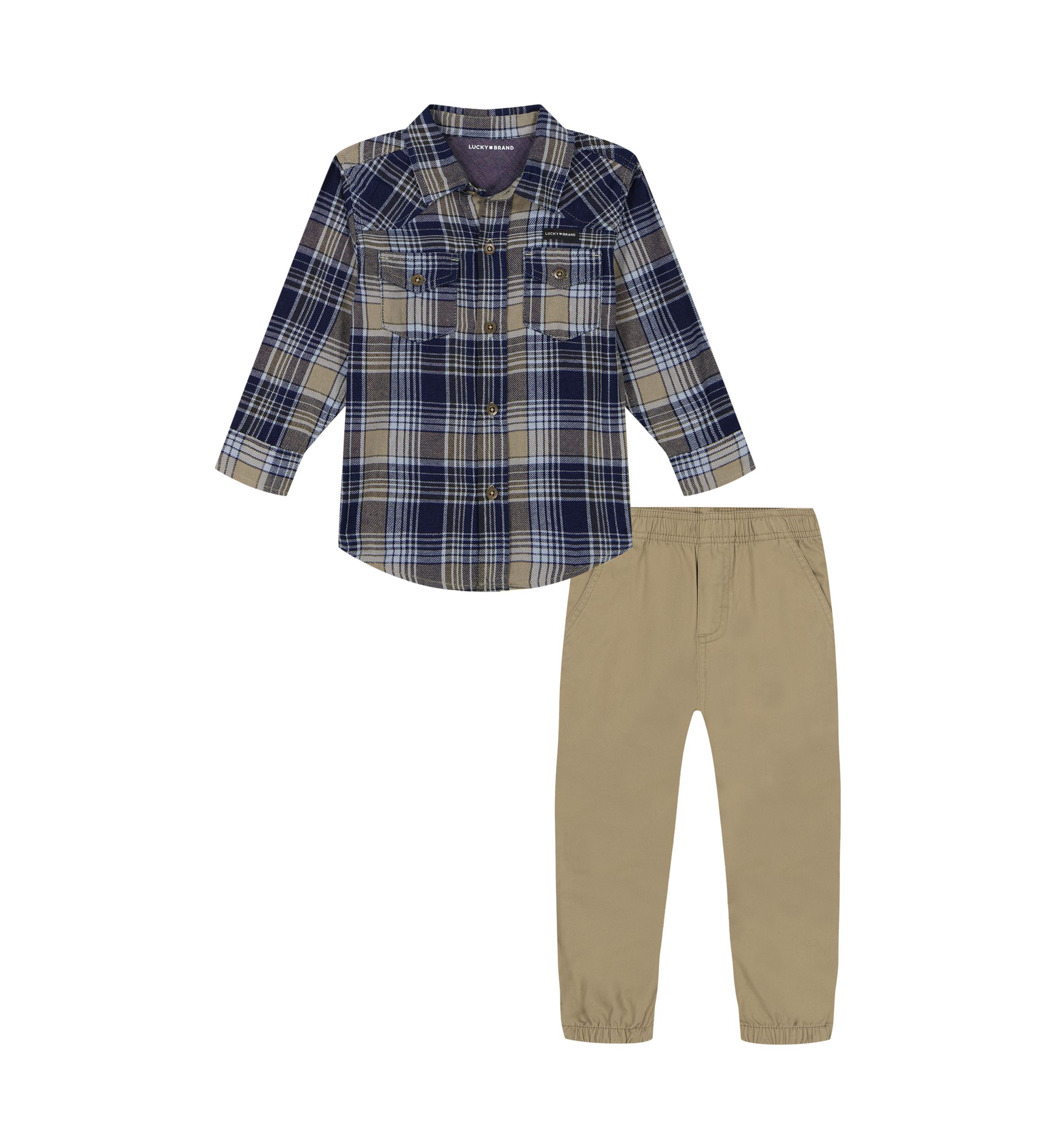 Toddler Boys Woven Plaid Shirt and Pants Set