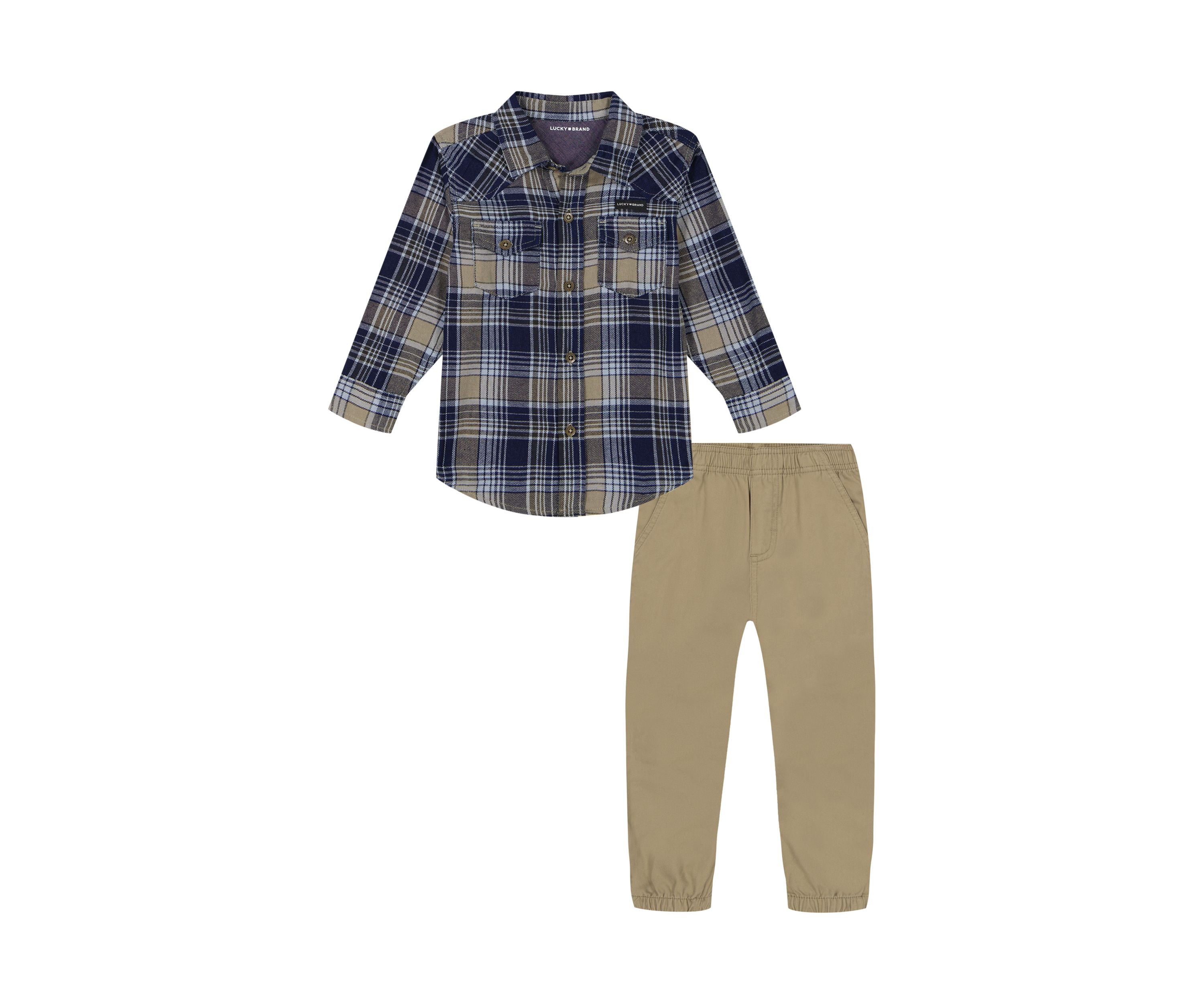 Toddler Boys Woven Plaid Shirt and Pants Set