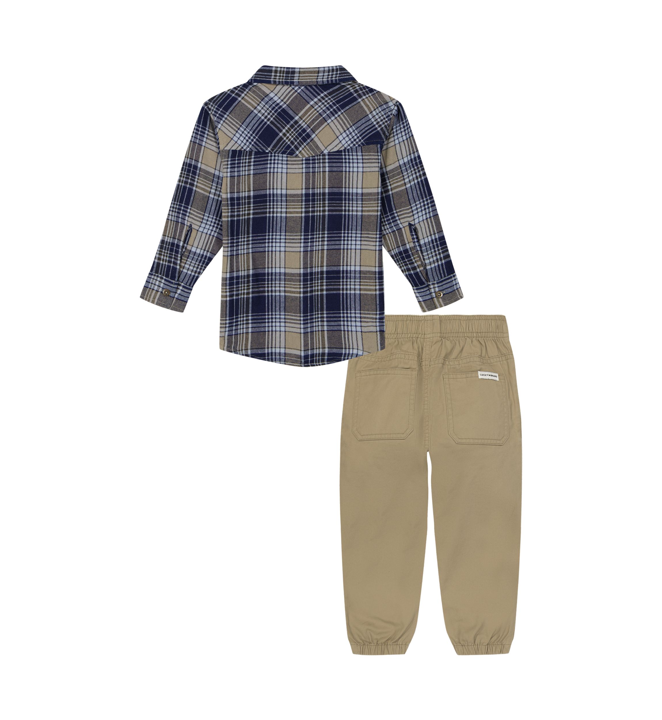 Toddler Boys Woven Plaid Shirt and Pants Set
