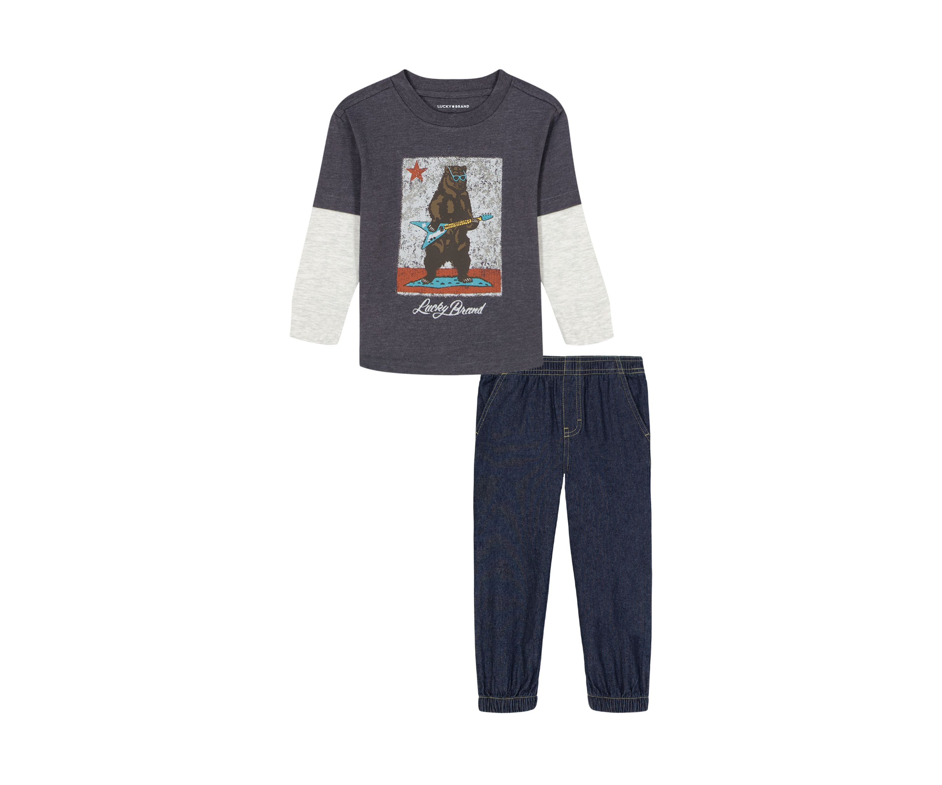 Boys 4-7 2Fer Bear Knit Graphic T-Shirt and Denim Pants Set 