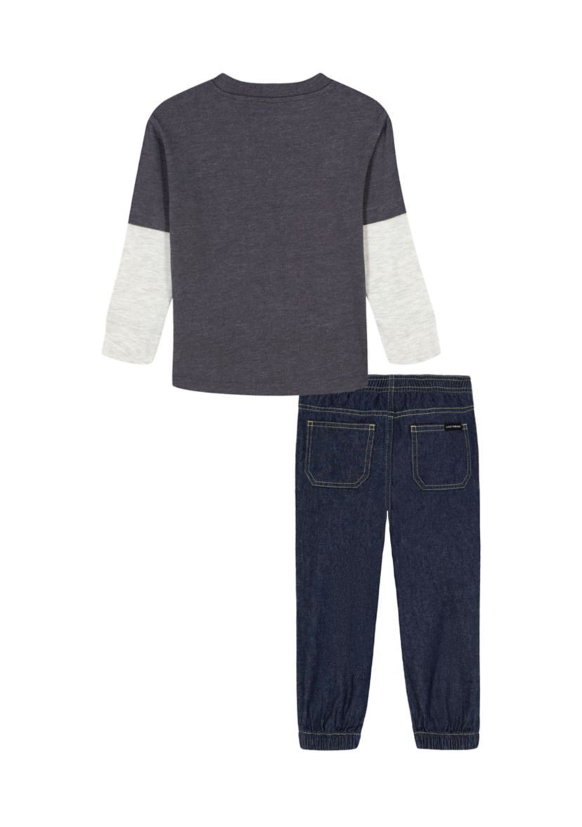 Boys 4-7 2Fer Bear Knit Graphic T-Shirt and Denim Pants Set 