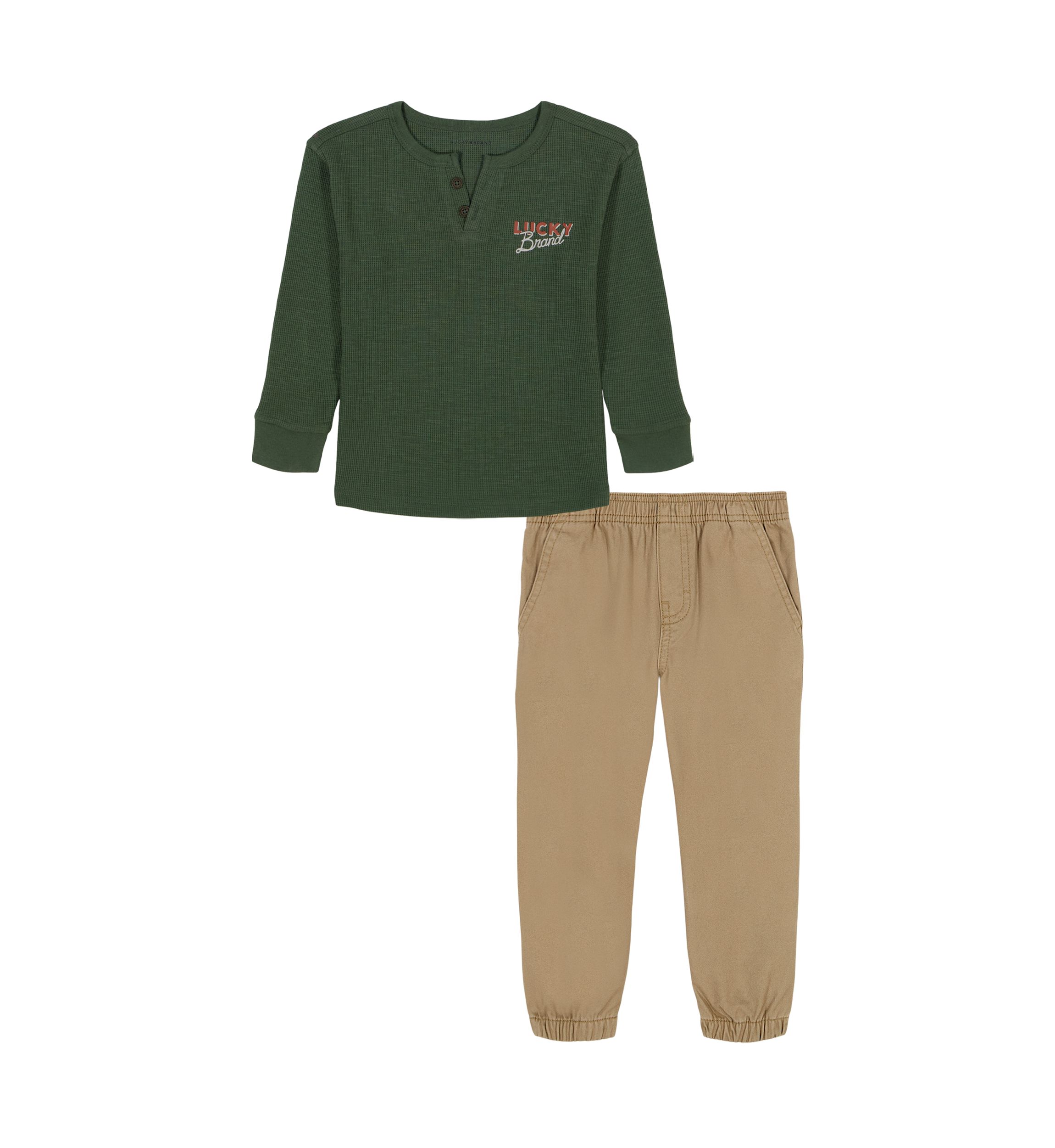 Boys 4-7 Long Sleeve Thermal Graphic T-Shirt and Pull On Twill Pants Set 