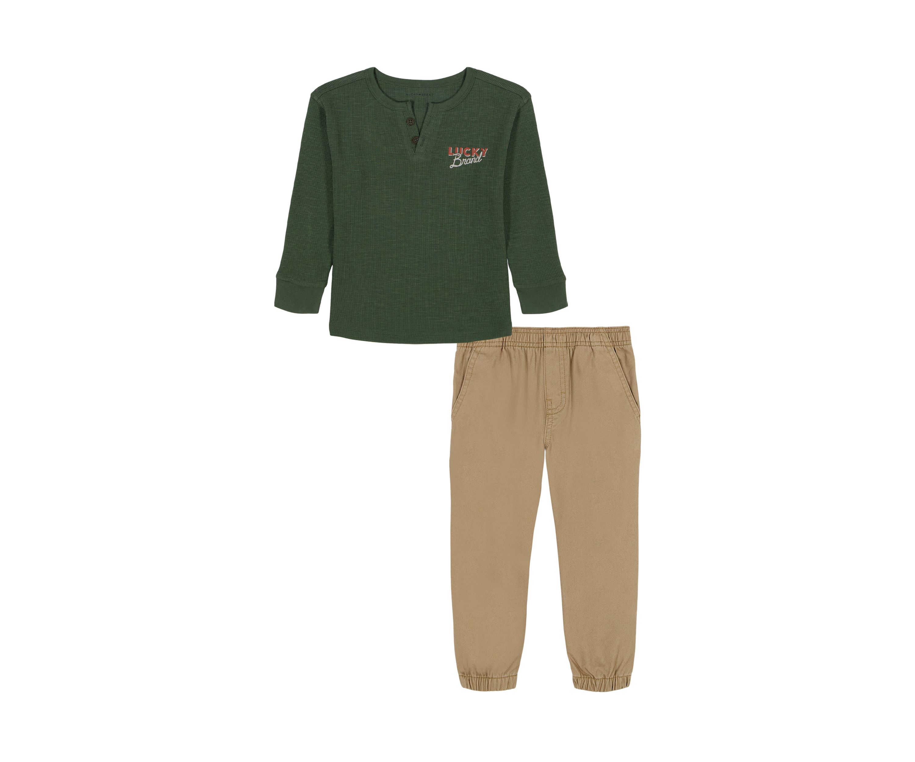 Boys 4-7 Long Sleeve Thermal Graphic T-Shirt and Pull On Twill Pants Set 