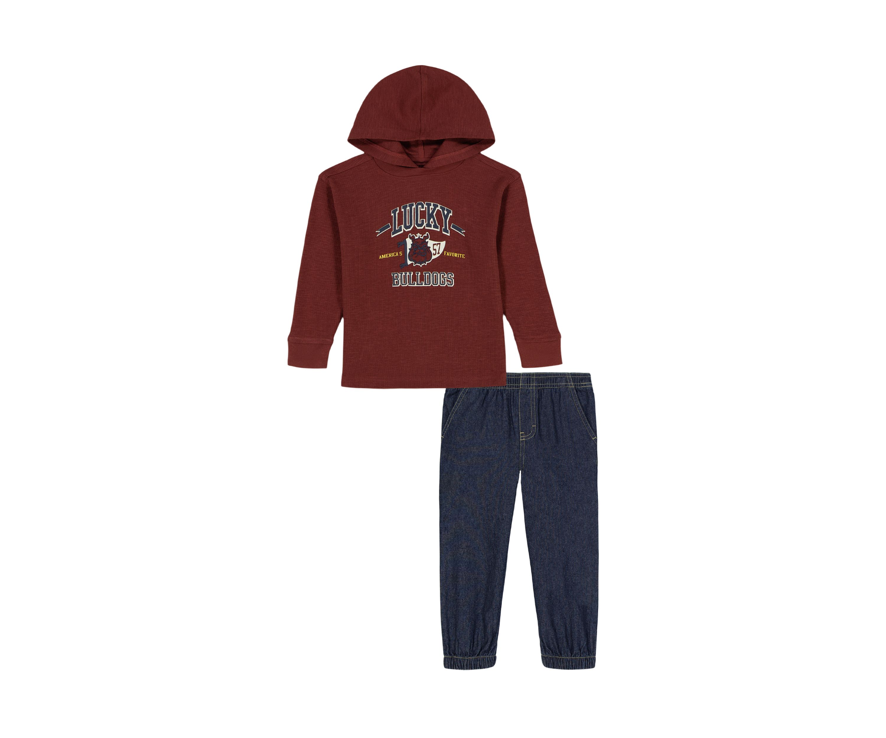 Boys 4-7 Long Sleeve Thermal Hoodie with Denim Pants Set 