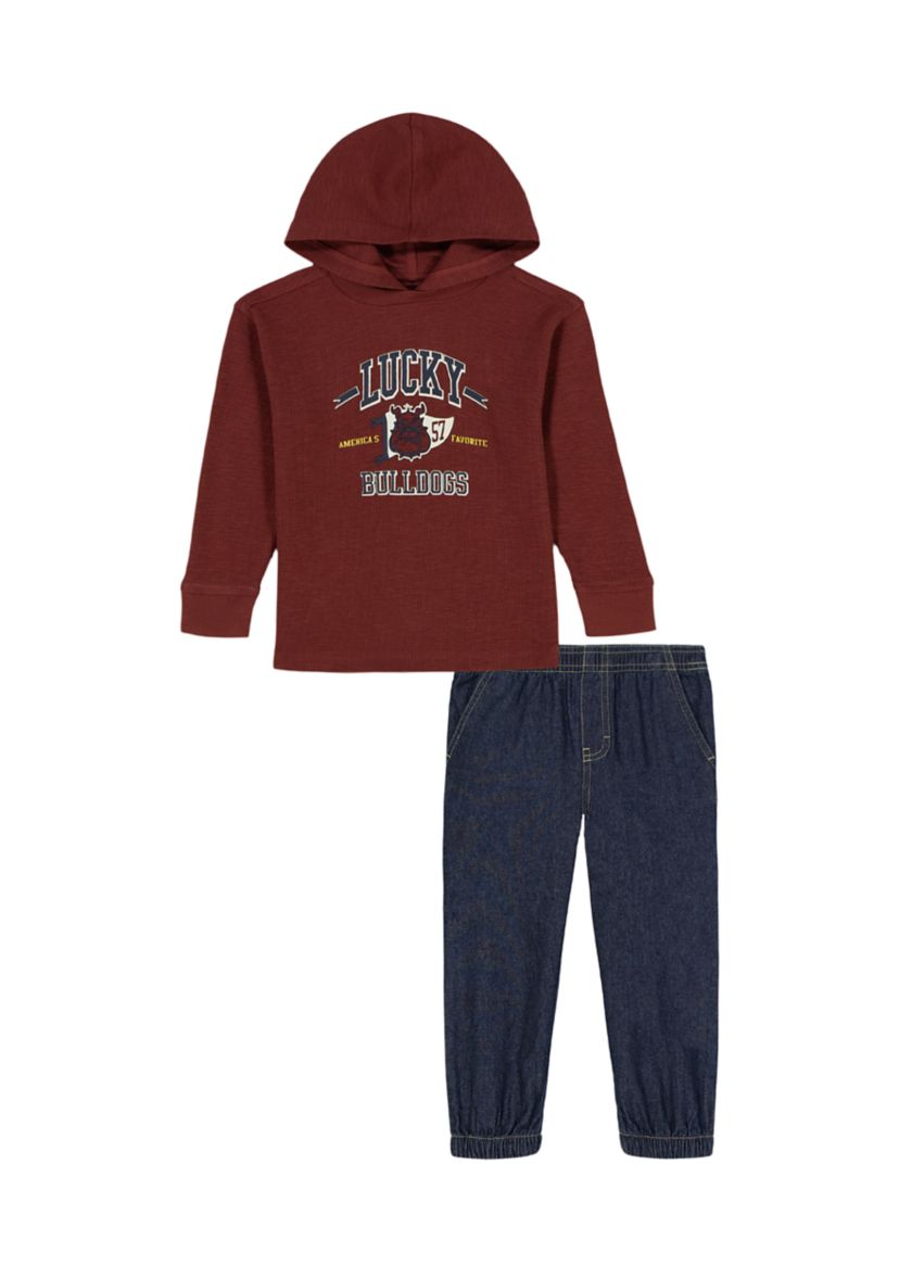 Boys 4-7 Long Sleeve Thermal Hoodie with Denim Pants Set 