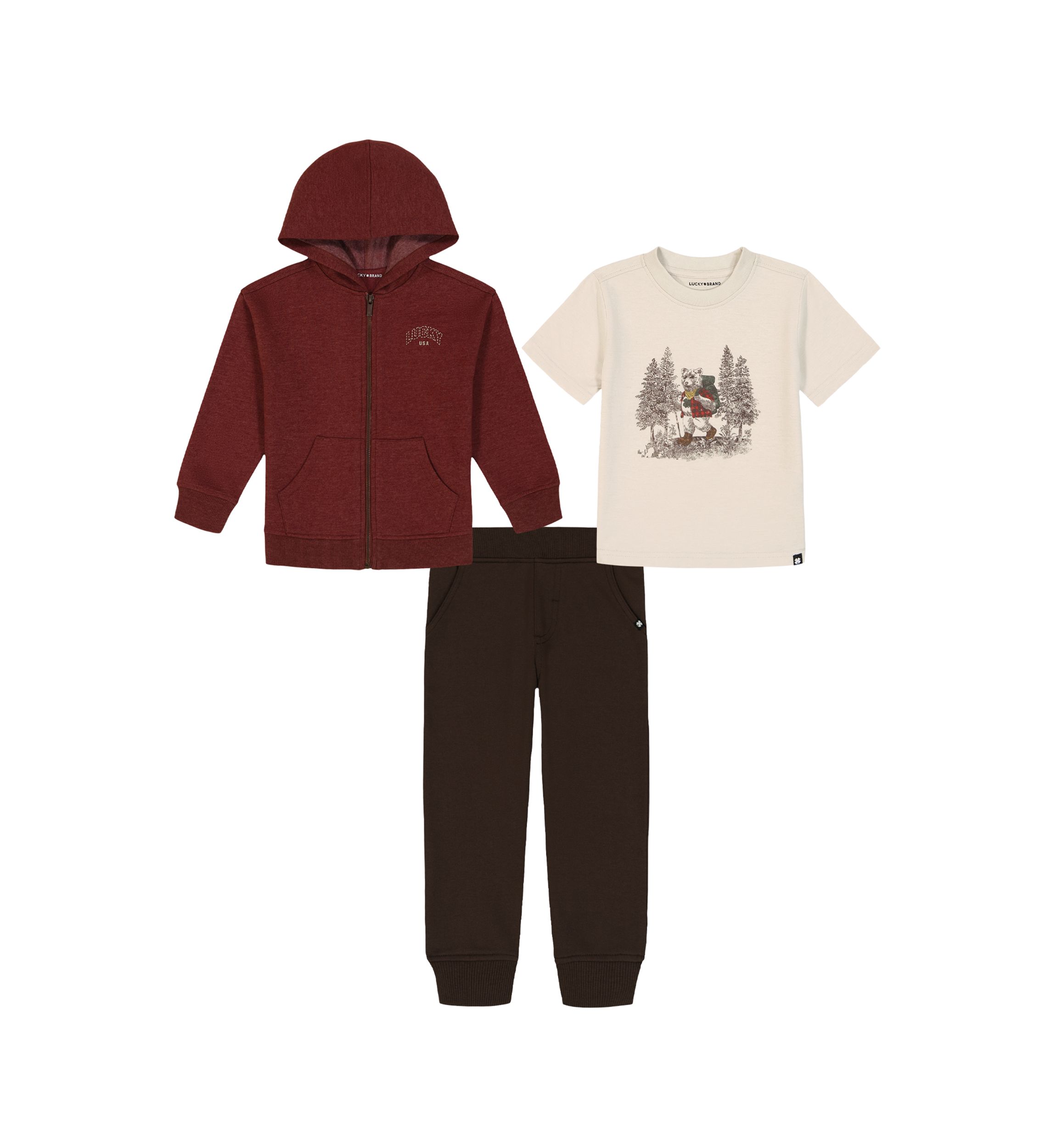 Boys 4-7 Full Zip Fleece Hooded Jacket, T-Shirt, and Jogger Set