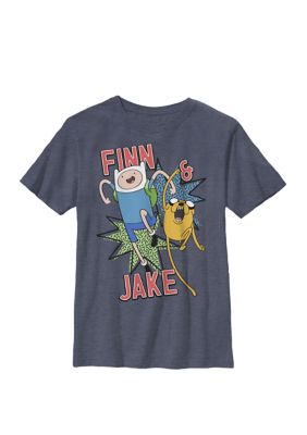 Cartoon Network Kids Adventure Time Finn & Jake Kapows Crew Graphic T-Shirt, Navy Blue, XSmall