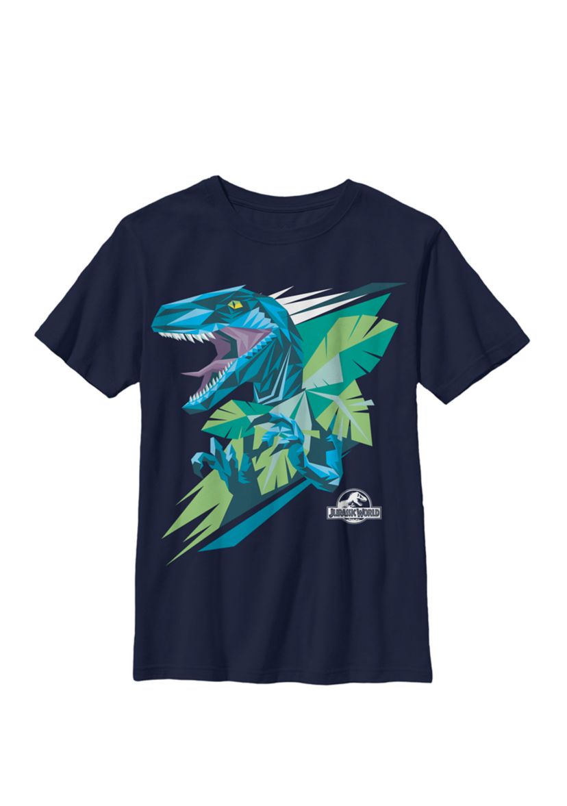Jurassic World Blue Geometric Art Poster Crew Graphic T-Shirt