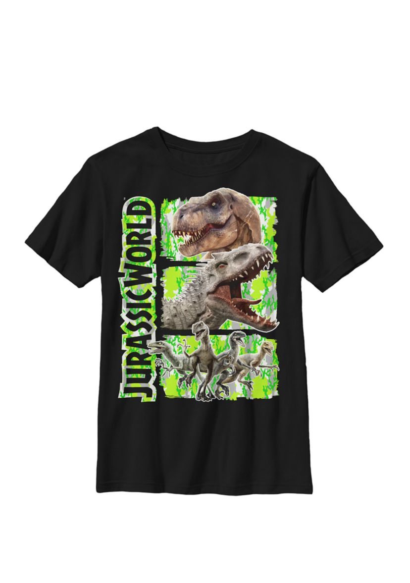  Green Camo Predator Dinosaurs Crew Graphic T-Shirt