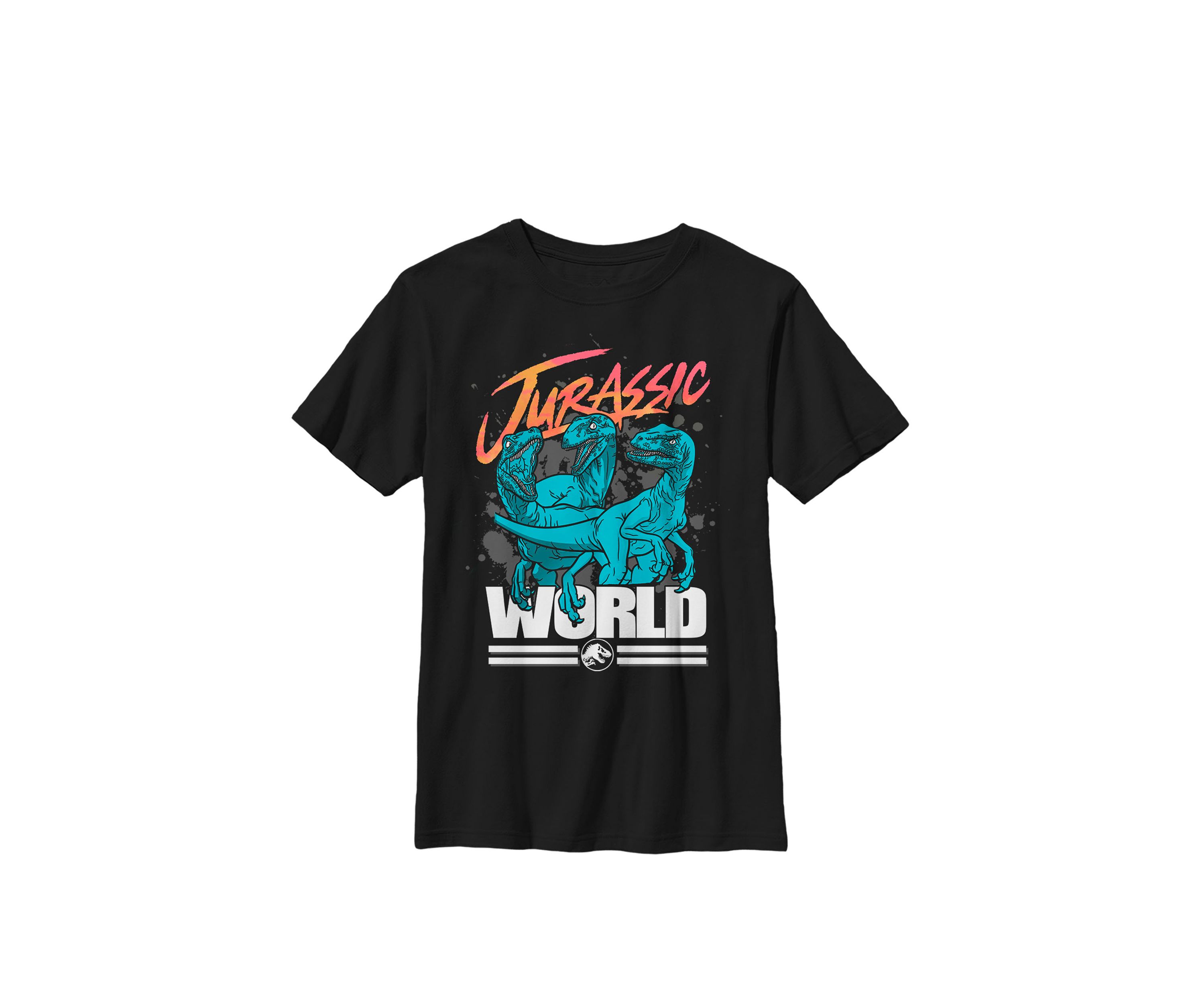 Colorful Raptor Trio Paint Splatter Logo Crew Graphic T-Shirt
