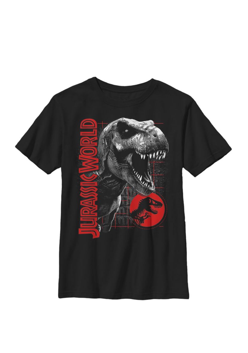  T Rex Grid Background Logo Crew Graphic T-Shirt