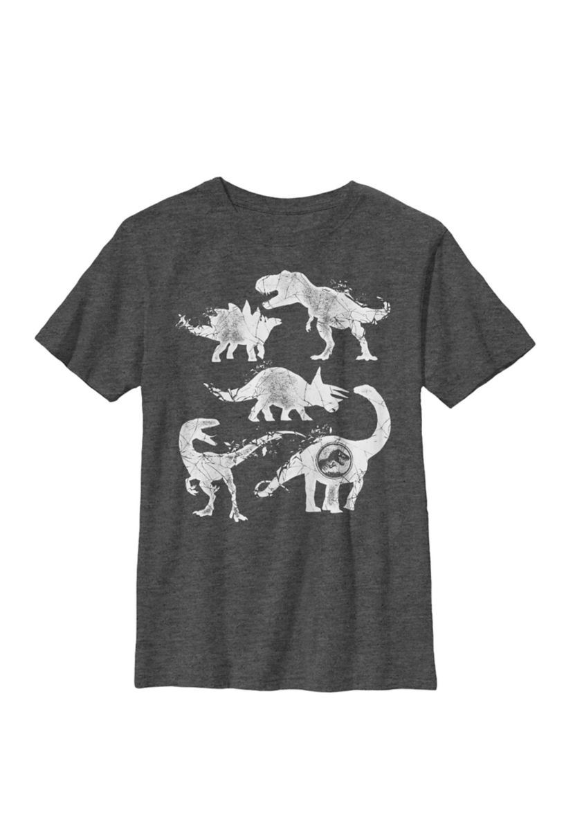 Two Dino Cracked Silhouettes Crew Graphic T-Shirt