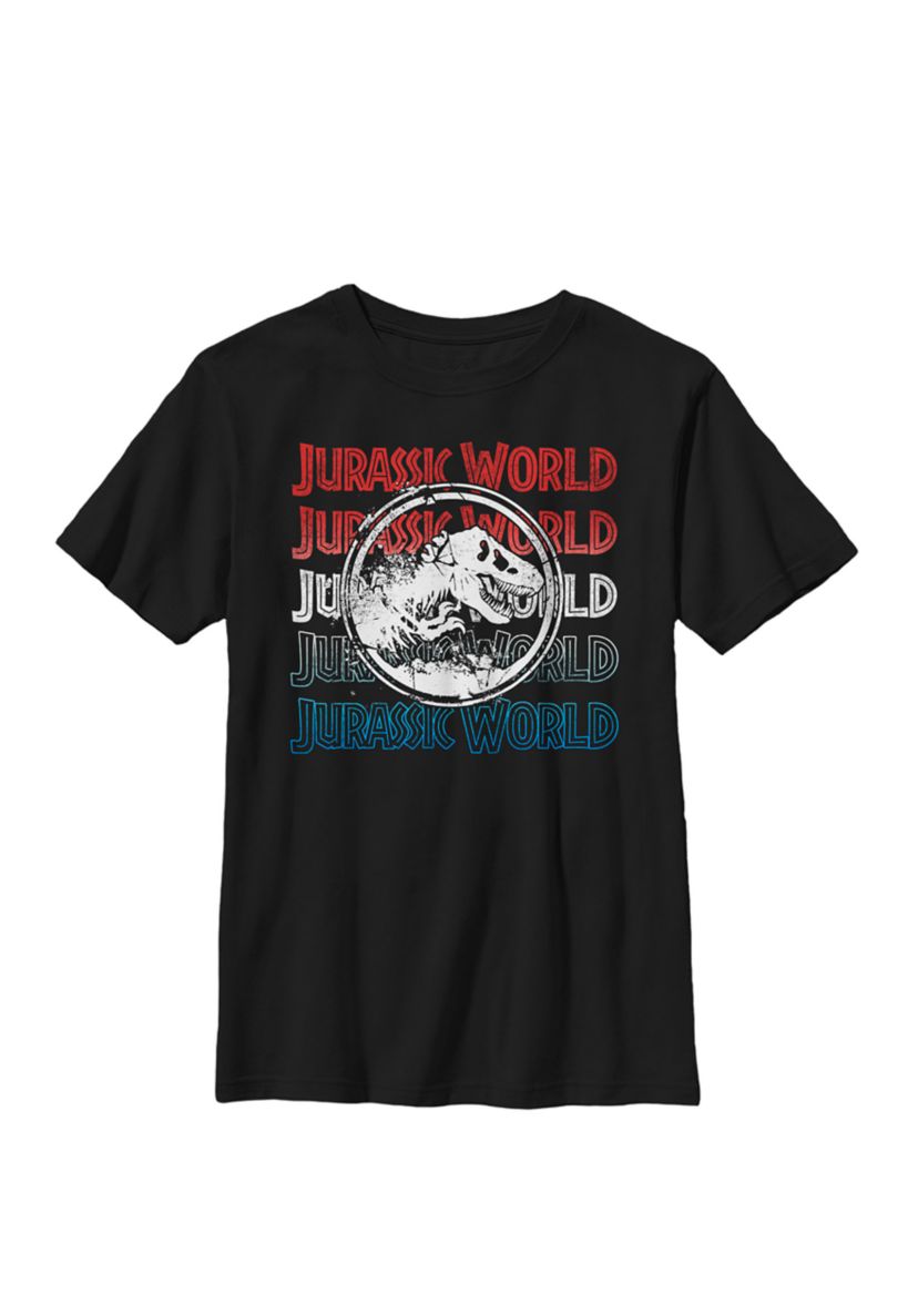 Two Red White And Blue Logo Repeat Crew Graphic T-Shirt