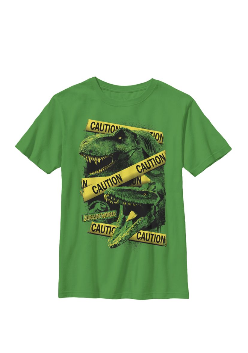 Two Dinosaur Caution Splatter Crew Graphic T-Shirt