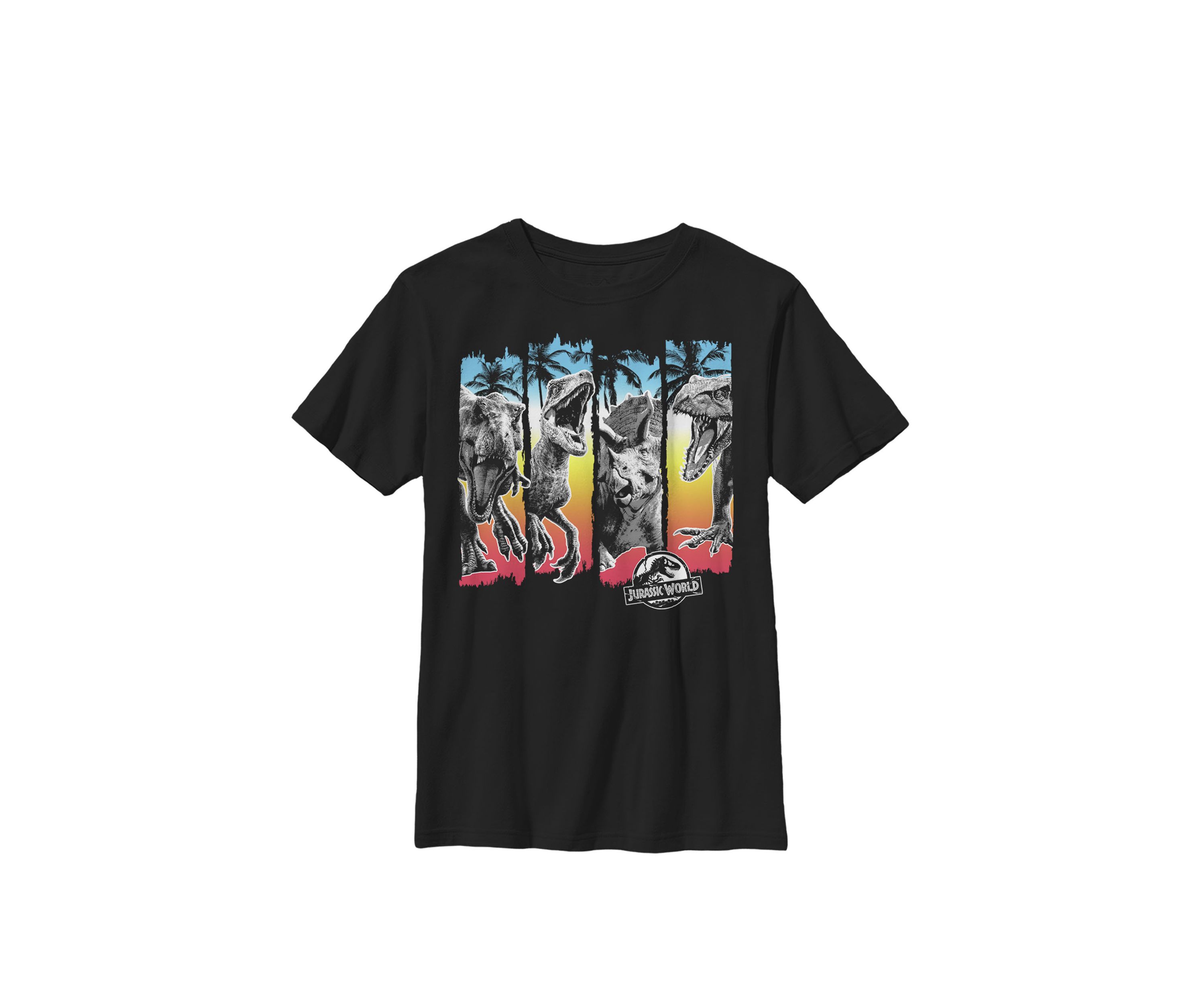 Two Gradient Dinosaur Panel Portrait Crew Graphic T-Shirt