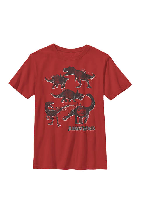 Two Distressed Dinosaur Silhouette Logo Crew Graphic T-Shirt