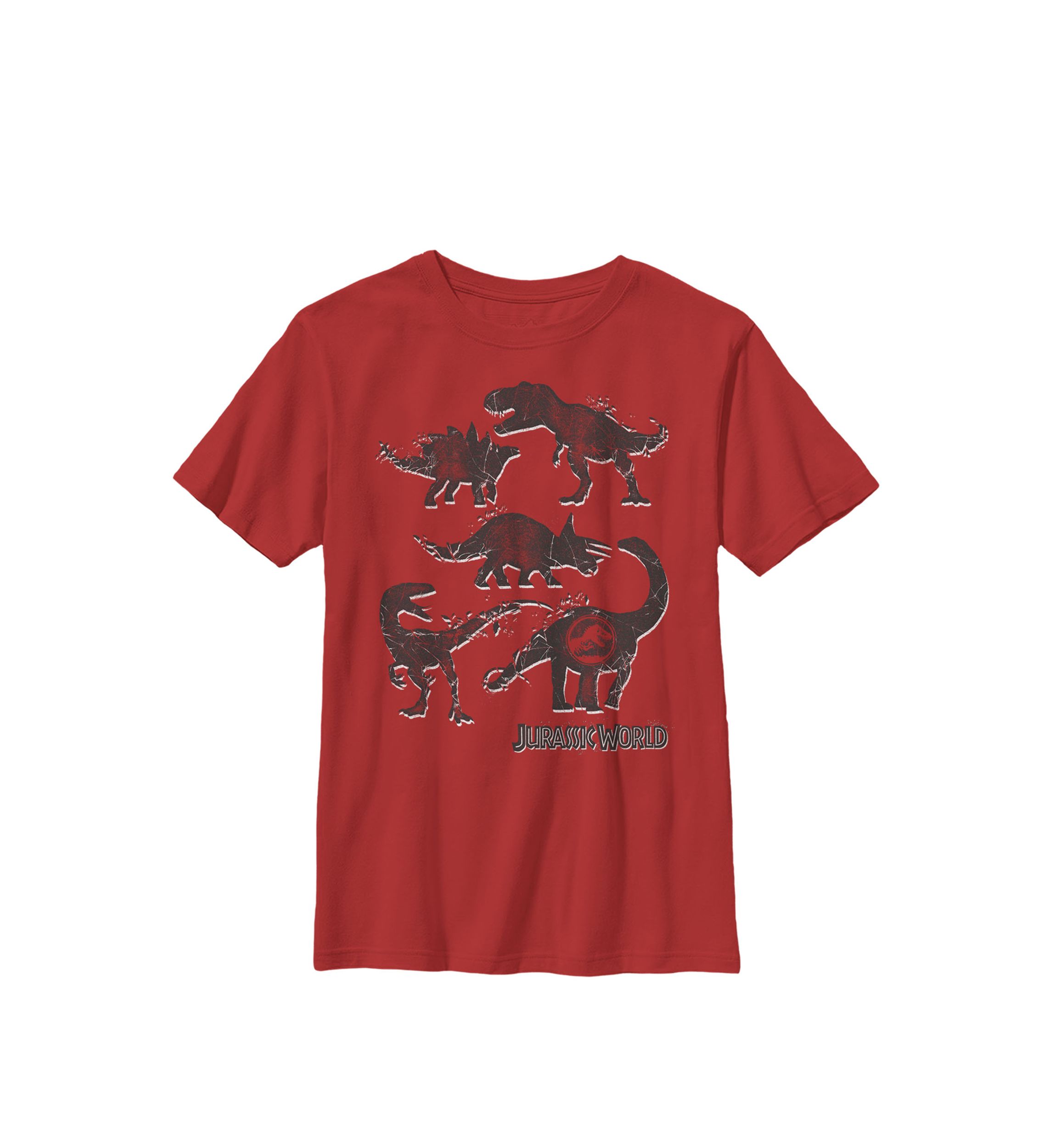 Two Distressed Dinosaur Silhouette Logo Crew Graphic T-Shirt