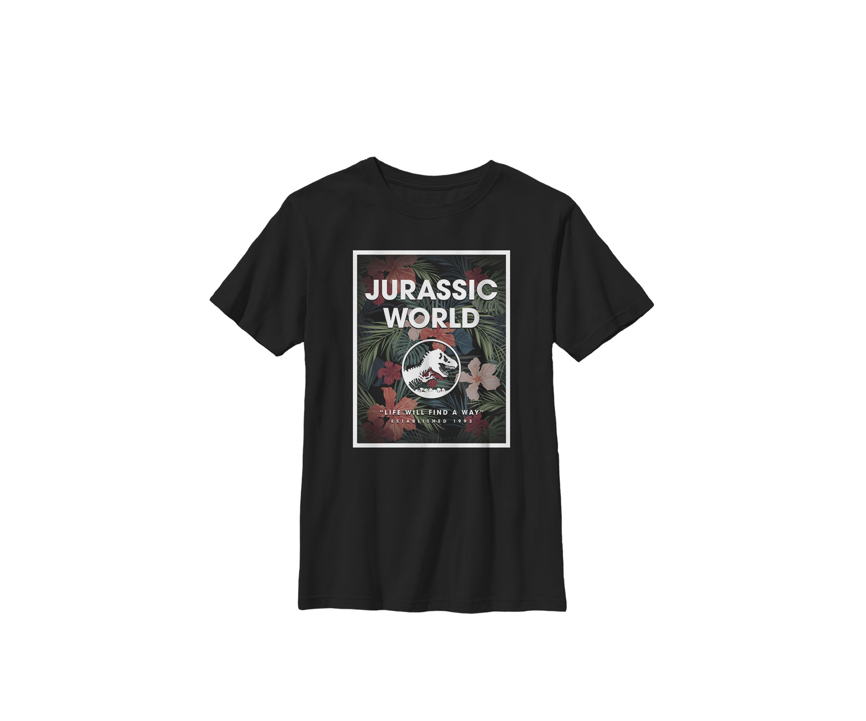  Two Life Will Find A Way Est. 1985 Floral Panel Crew Graphic T-Shirt