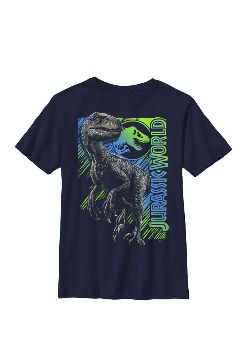 Jurassic World Blue Neon Portrait Crew Graphic T-Shirt
