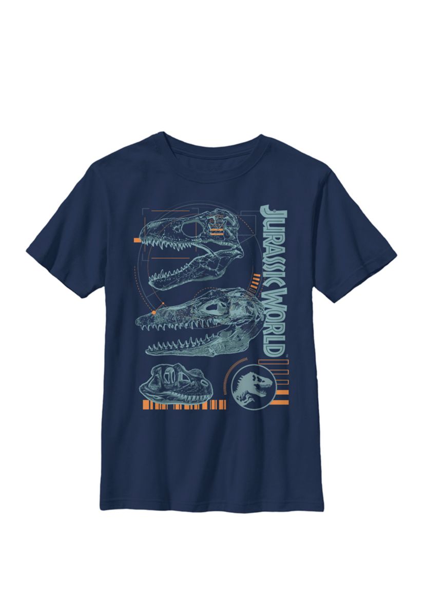  Two Dinosaur Skull Schematic Crew Graphic T-Shirt