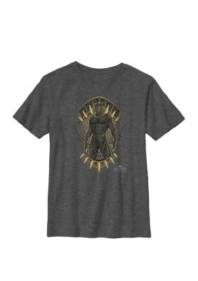 A Bugs Life Kids Black Panther Movie Killmonger Jaguar Crest Crew Graphic T-Shirt, Grey, Medium