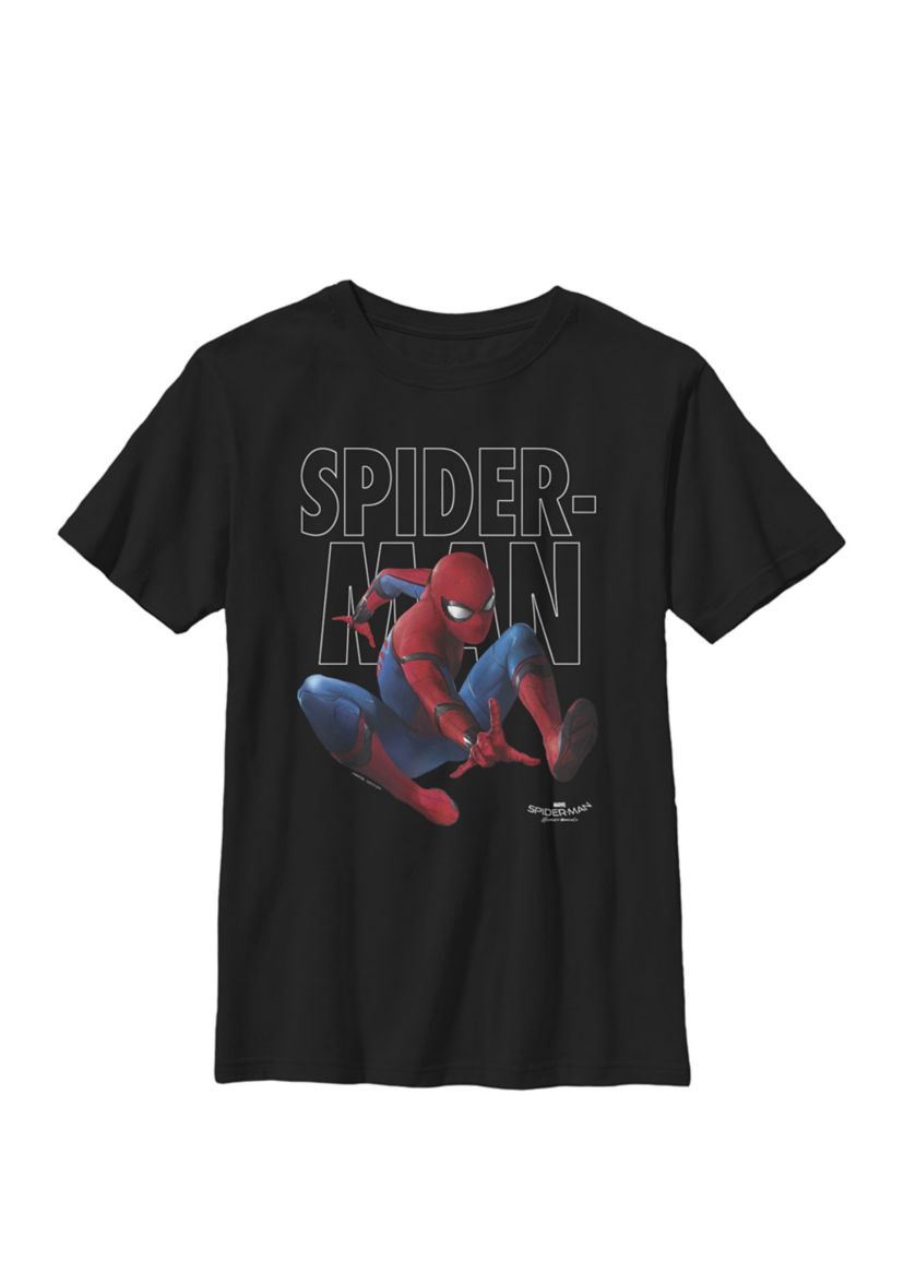  Spider-Man Homecoming Outlined Epic Jump Pose Crew Graphic T-Shirt