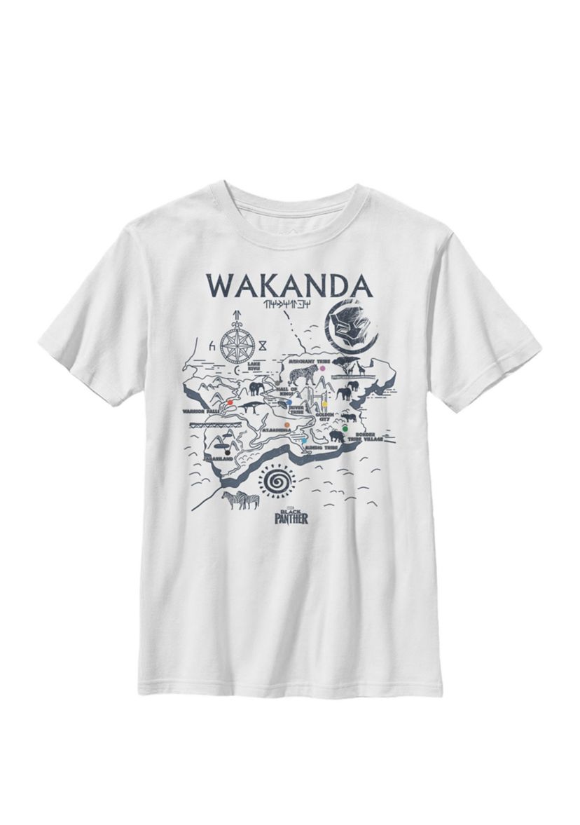 Black Panther Kingdom of Wakanda Map Crew Graphic T-Shirt