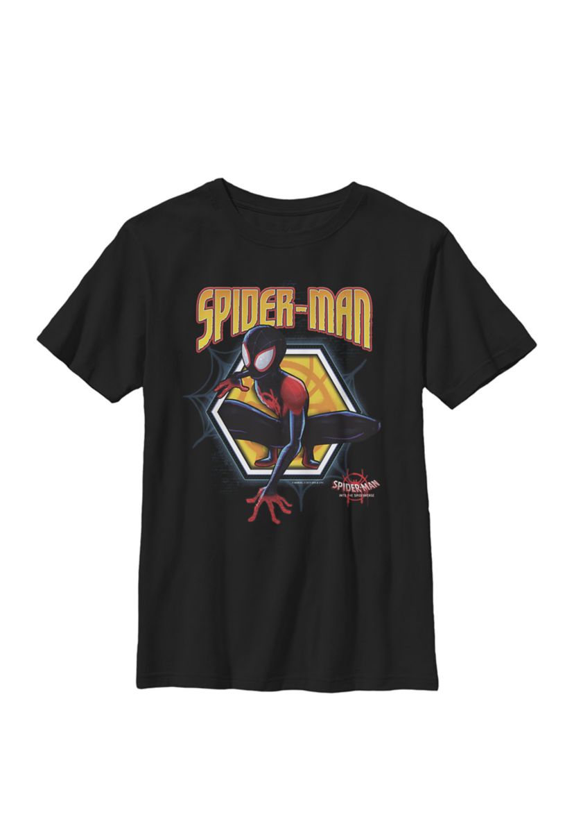 Spiderverse Spider-Man Golden Hexagon Crew Graphic T-Shirt