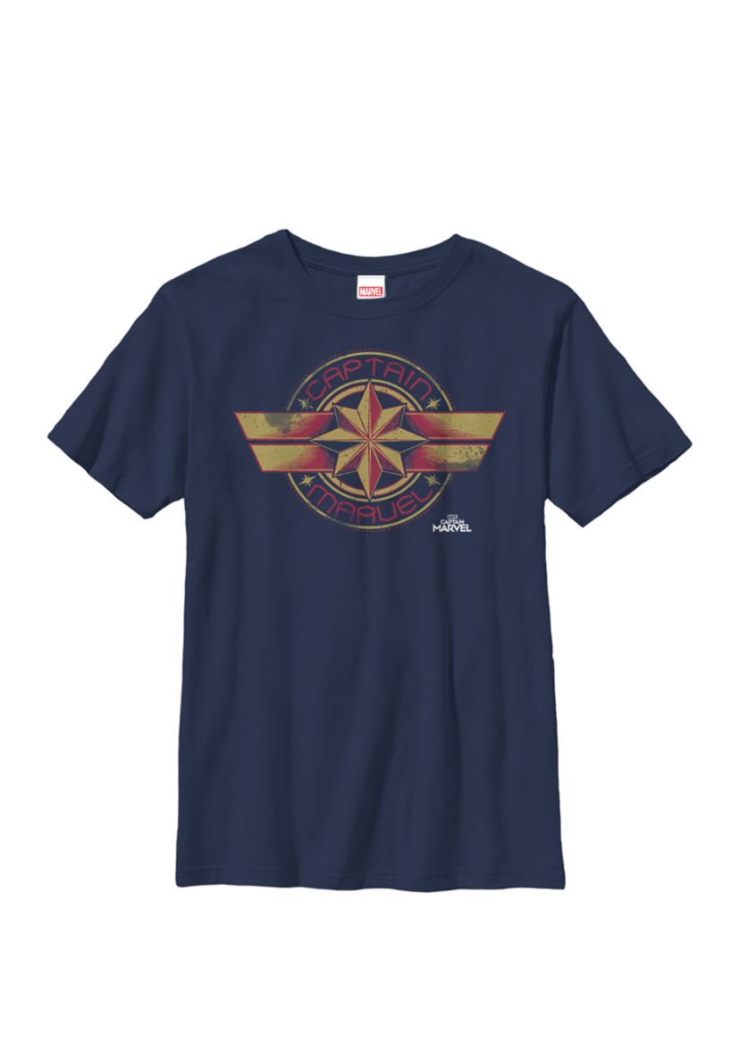  Captain Movie Retro Red Yellow Logo Crew Graphic T-Shirt