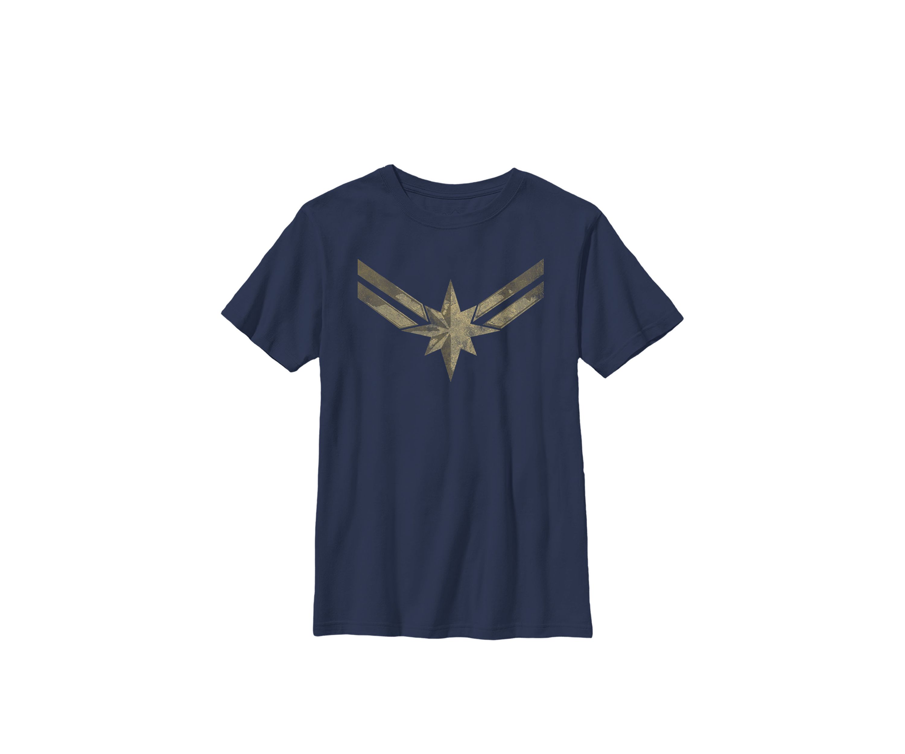 Captain Movie Gold Blue Logo Crew Graphic T-Shirt