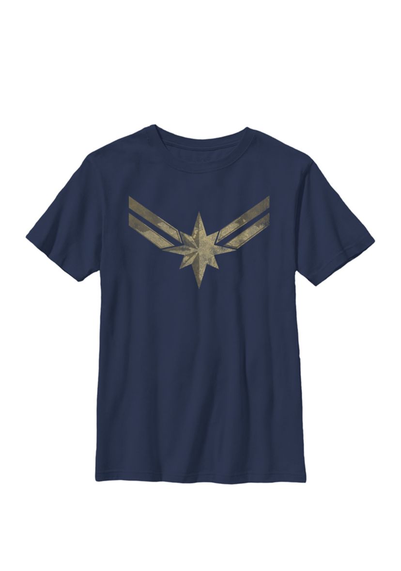 Captain Movie Gold Blue Logo Crew Graphic T-Shirt