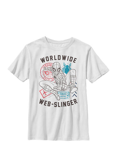Boys 8-20  Spider-Man Far From Home Worldwide Web-Slinger Poster Graphic T-Shirt 