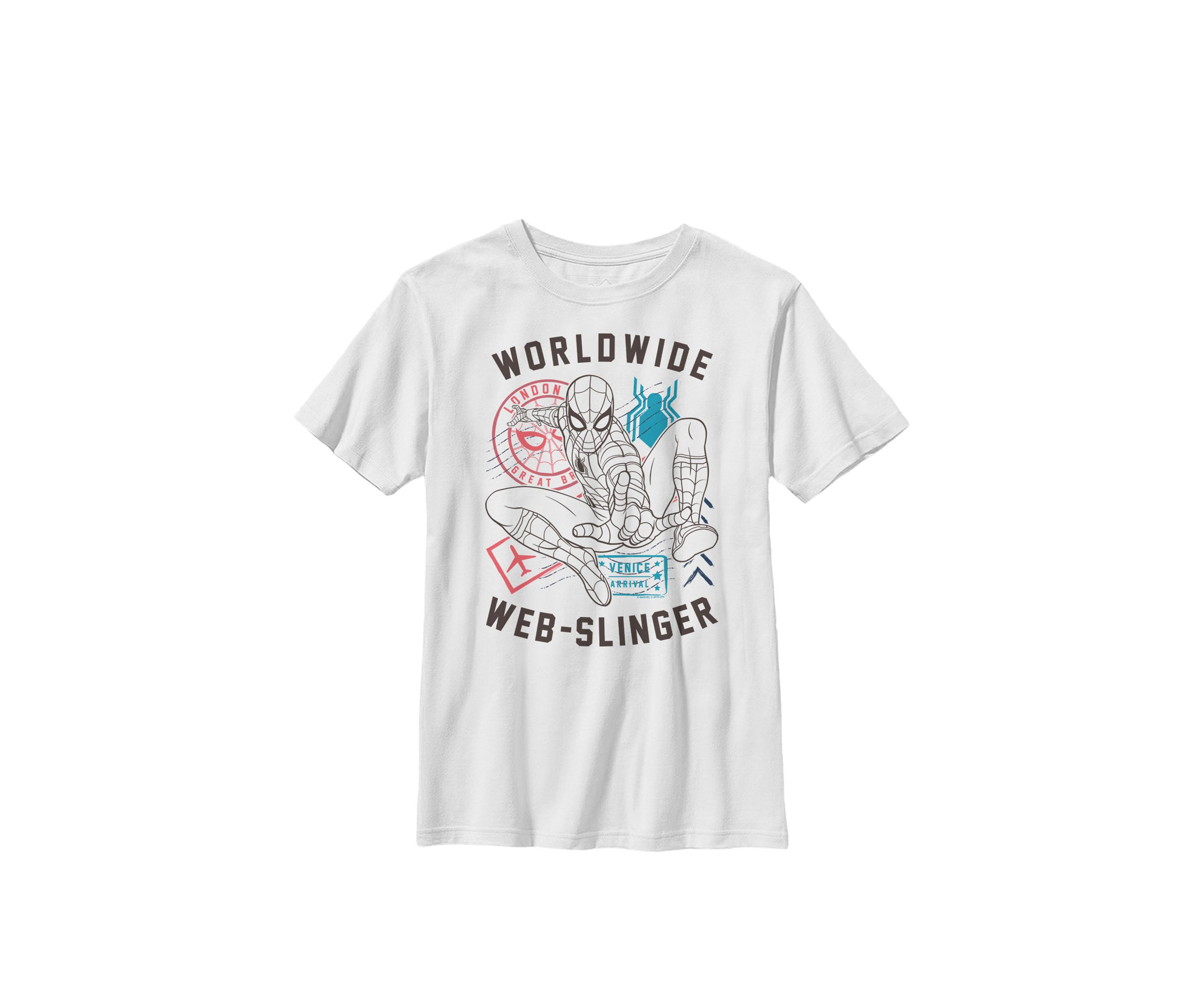 Boys 8-20  Spider-Man Far From Home Worldwide Web-Slinger Poster Graphic T-Shirt 