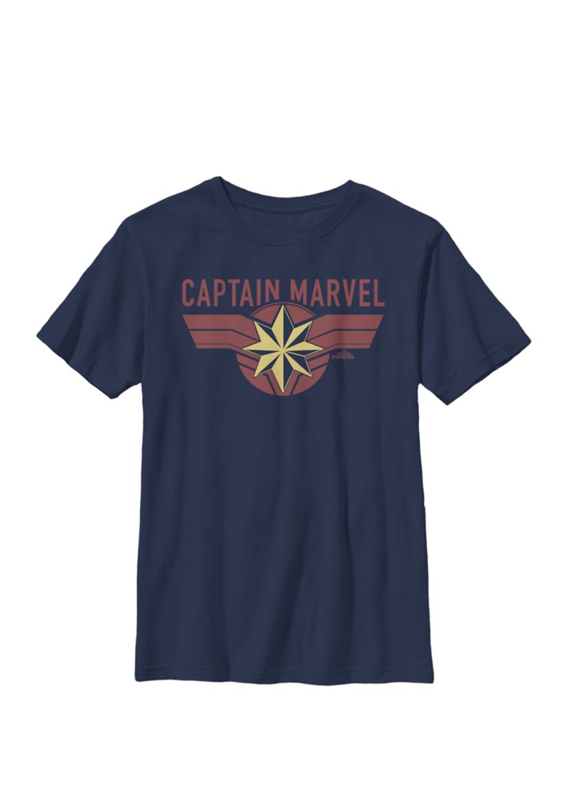 Boys 8-20 Captain Marvel Crest Name Graphic Logo T-Shirt