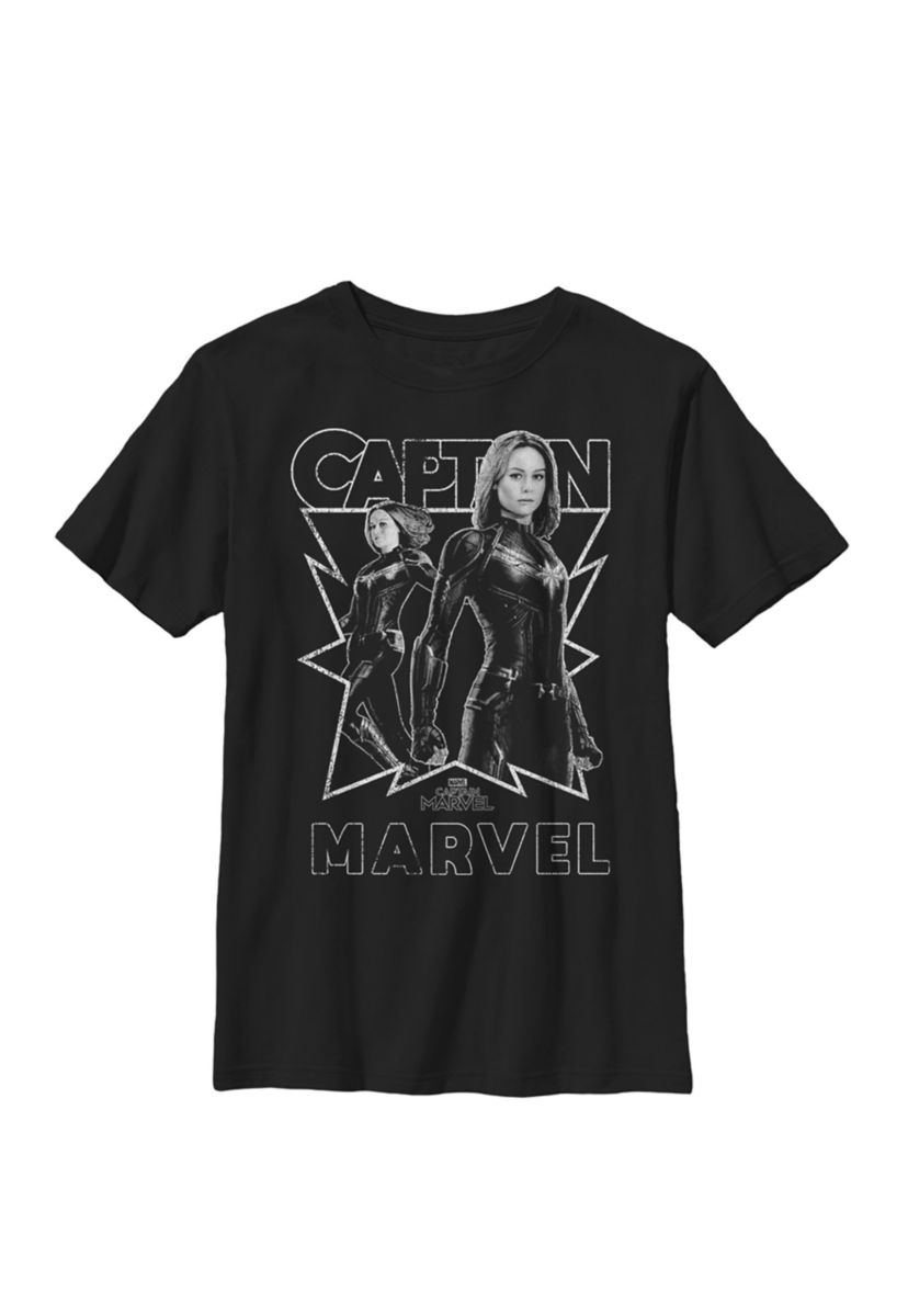 Boys 8-20 Captain Marvel Posed Black and White Graphic Poster T-Shirt