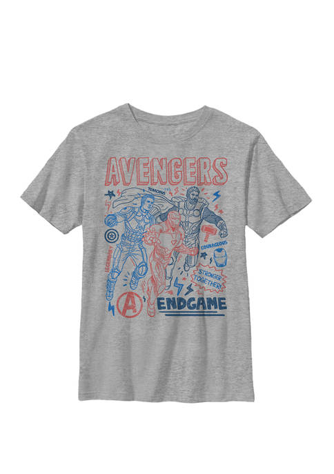 Boys 8-20 Avengers Endgame Group Shot Hero Doodle Graphic T-Shirt 