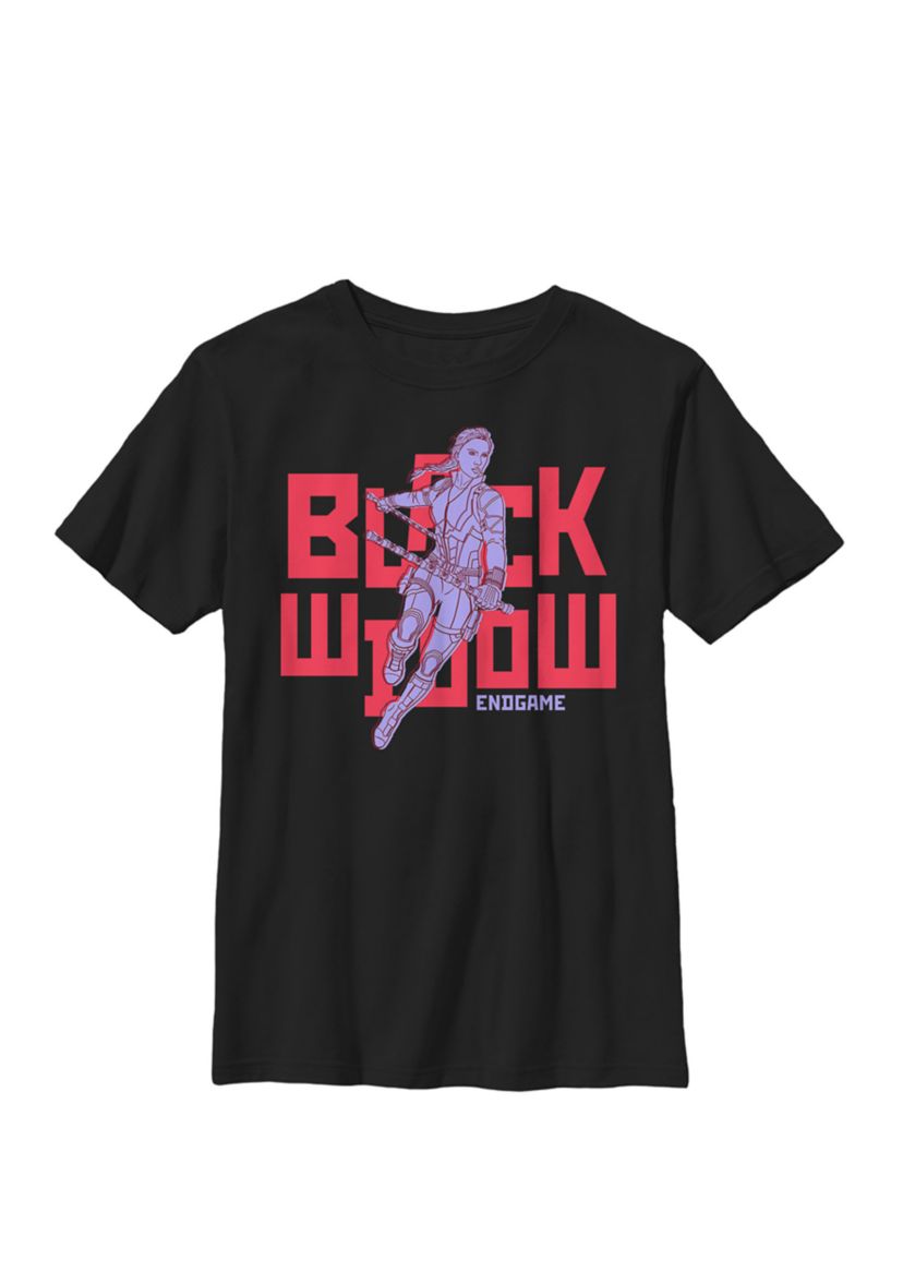 Avengers Endgame Black Widow Bold Name Logo Crew Graphic T-Shirt