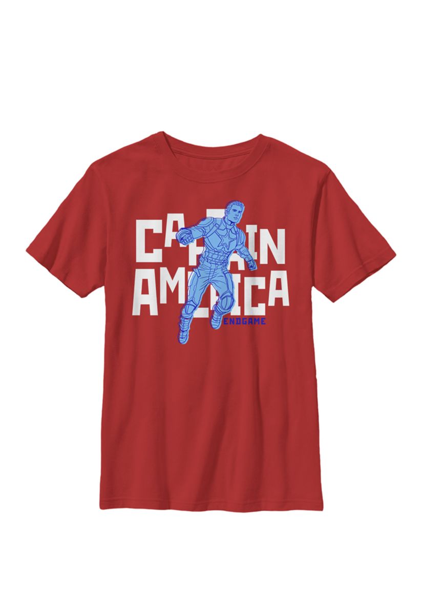 Avengers Endgame Captain America Bold Name Logo Crew Graphic T-Shirt