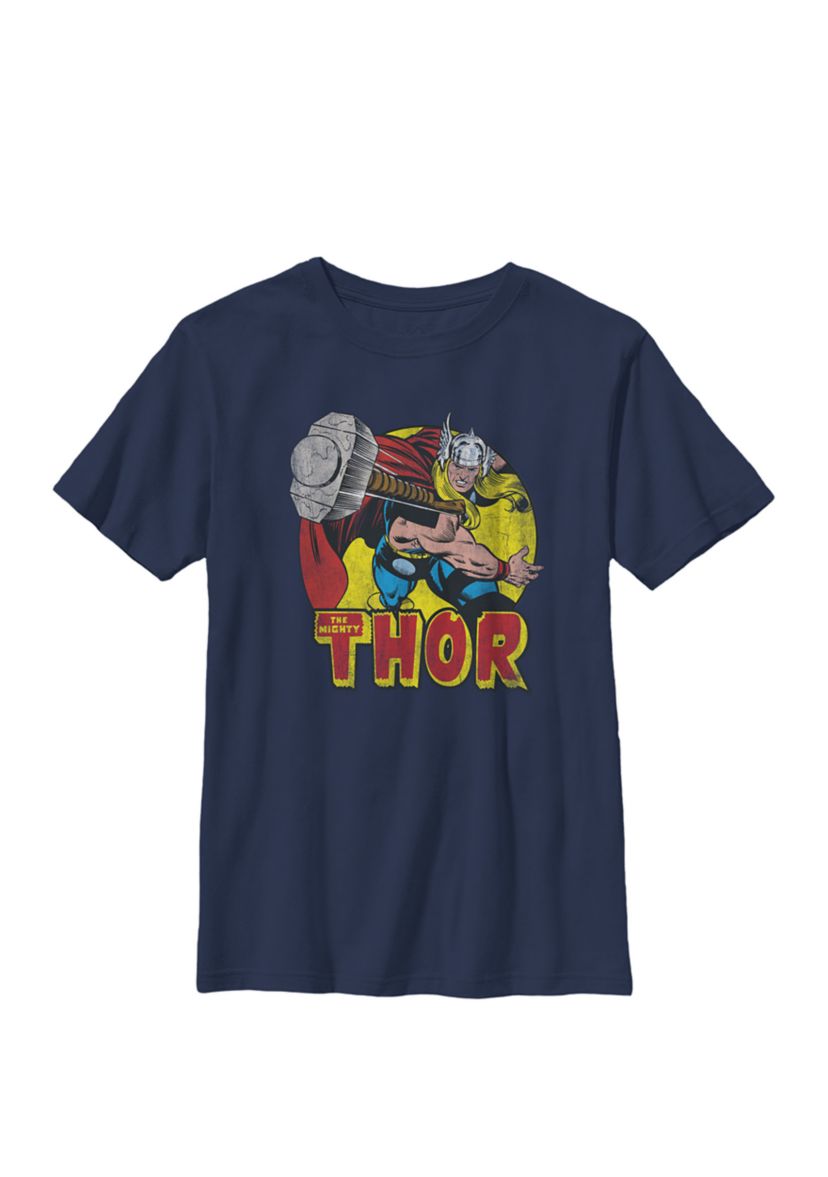  Mighty Thor Hammer Throw Vintage Crew Graphic T-Shirt