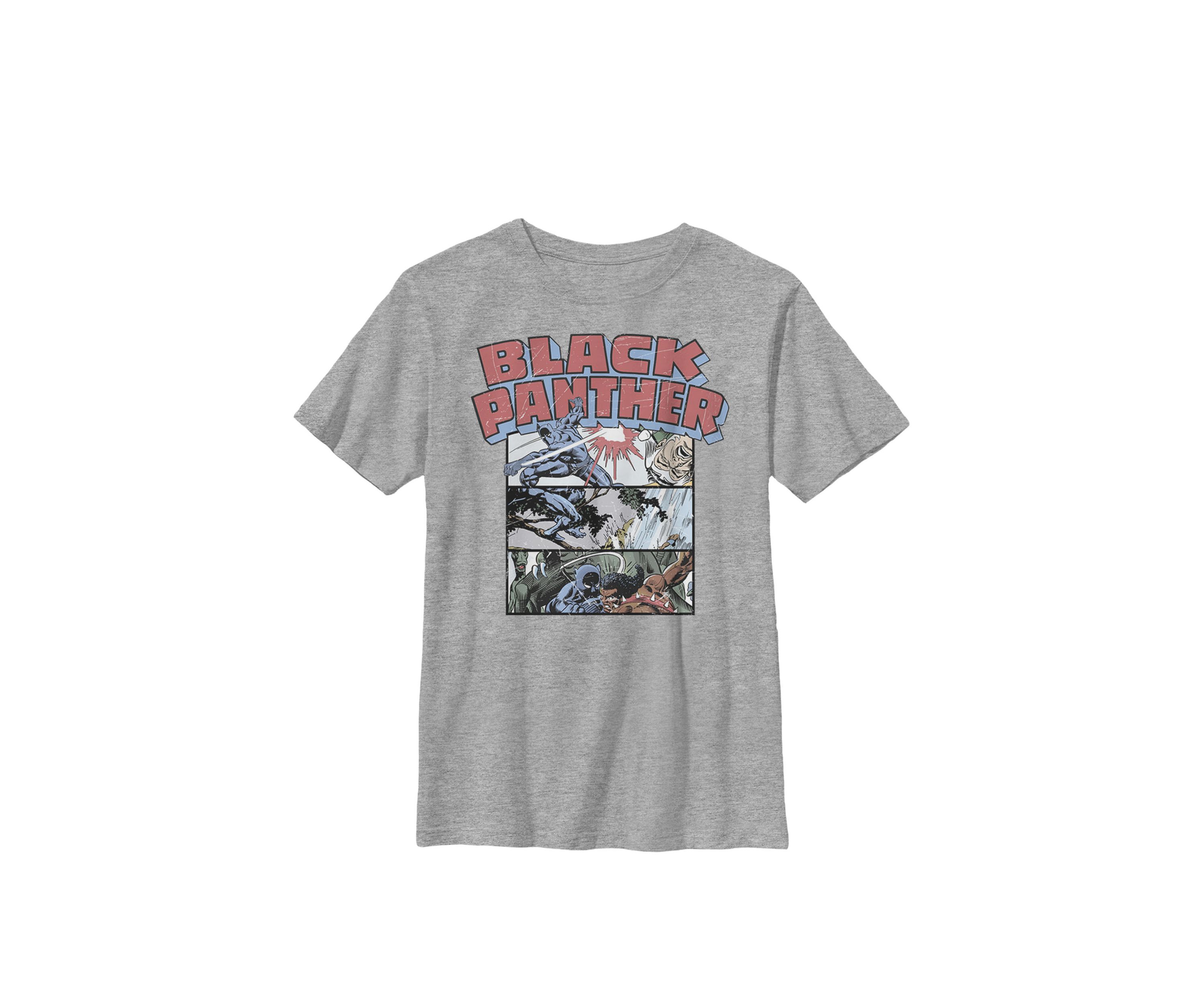  Black Panther Retro Comic Stacked Panel Art Crew Graphic T-Shirt