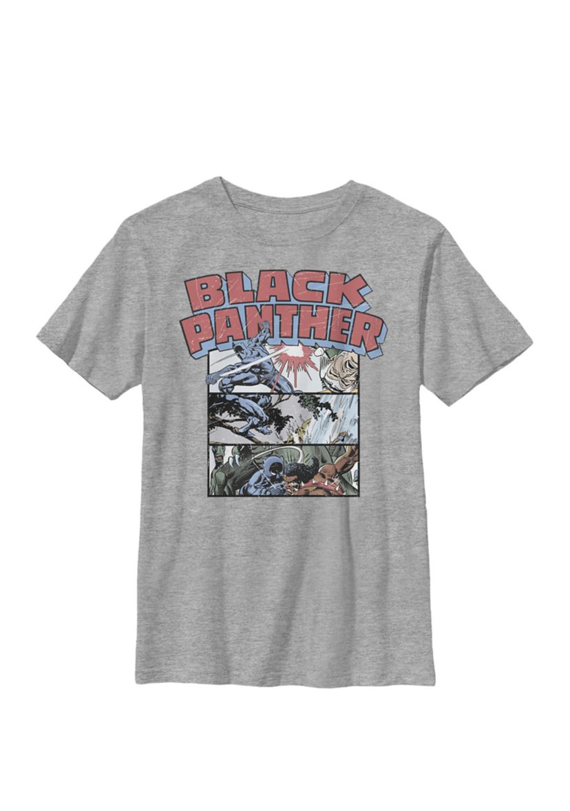  Black Panther Retro Comic Stacked Panel Art Crew Graphic T-Shirt