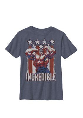 Marvel Boys 8-20 Hulk Incredible Stars and Stripes Graphic T-Shirt, Navy Blue, Medium
