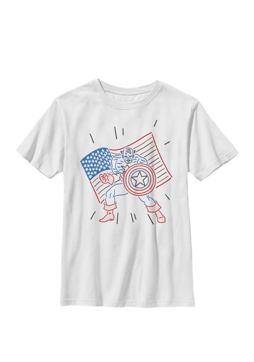 Boys 8-20 Captain America Patriotic Line Art Graphic T-Shirt