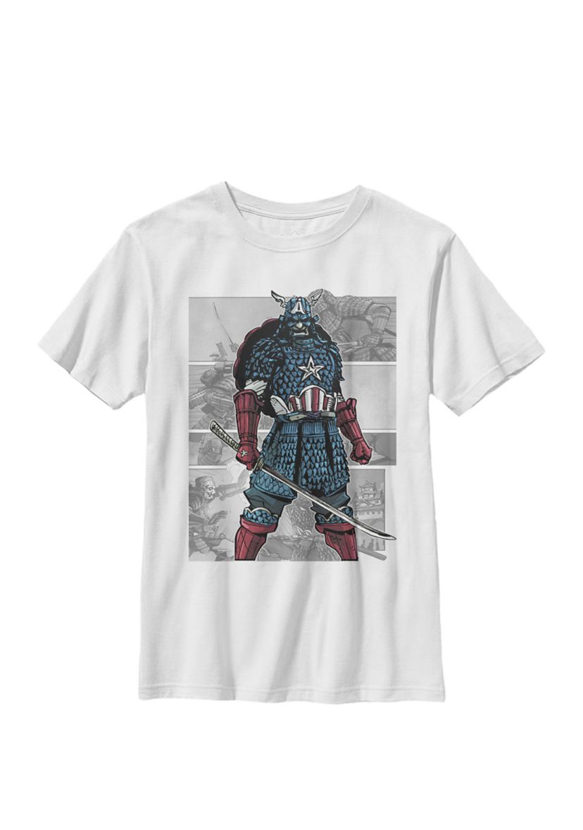 Boys 8-20 Captain America Samurai Comic Scenes Graphic T-Shirt