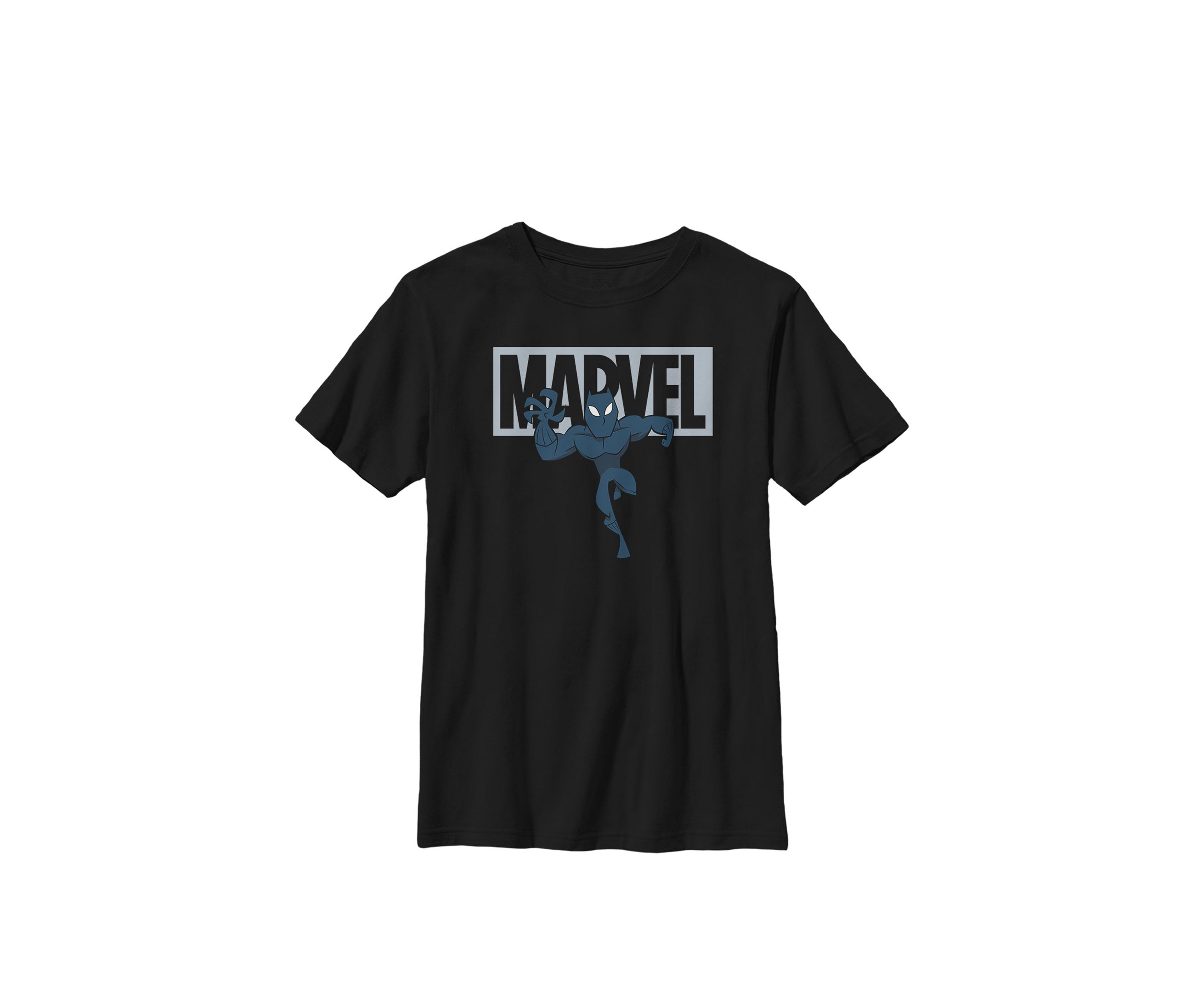 Boys 8-20 Black Panther Chibi Action Pose Logo Outline Graphic T-Shirt