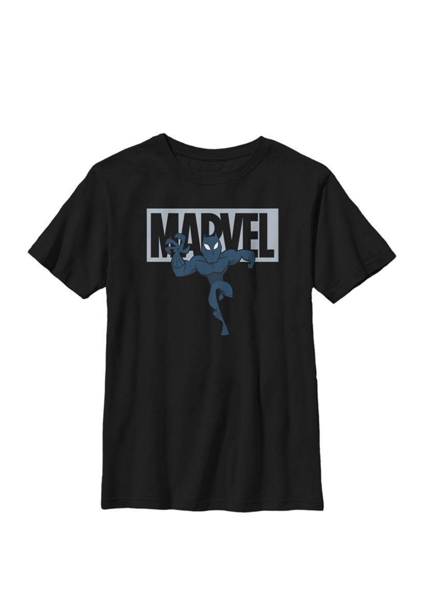 Boys 8-20 Black Panther Chibi Action Pose Logo Outline Graphic T-Shirt