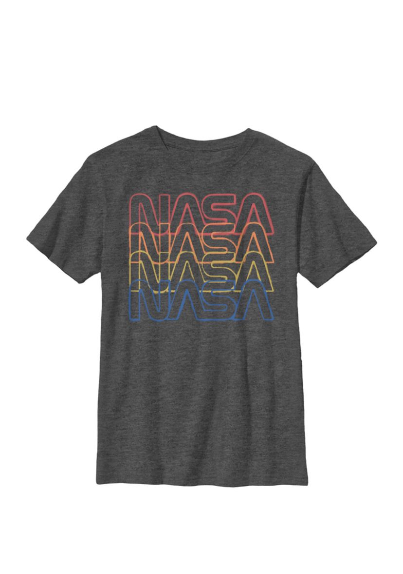 Repeating Rainbow Logo Stars Retro Vintage Crew Graphic T-Shirt